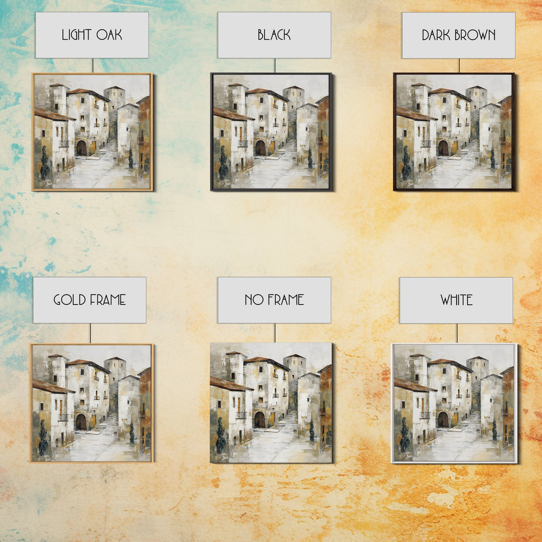 Soft Watercolor Village Street at Dawn Canvas Print, Bed and Breakfast Art, Textured Painting, Living Room Decor, BAB-1x1-29