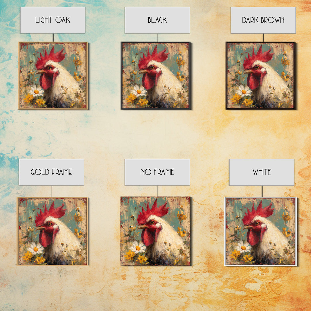 Rooster and Wildflower Country Portrait Canvas Print, Bed and Breakfast Art, Farmhouse Wall Decor, Living Room Decor, BAB-1x1-43