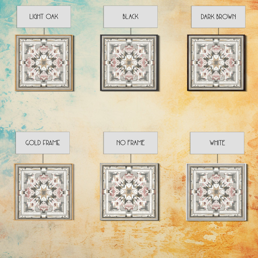 Quilt Pattern Folk Art Composition Canvas Print, Bed and Breakfast Art, Gallery Decor, Living Room Decor, Fine Art, BAB-1x1-59