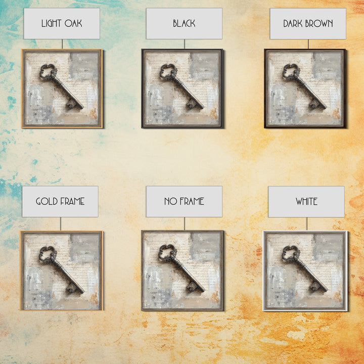 Antique Key and Handwritten Canvas Print, Bed and Breakfast Art, Statement Artwork, Living Room Decor, Fine Art Print, BAB-1x1-9