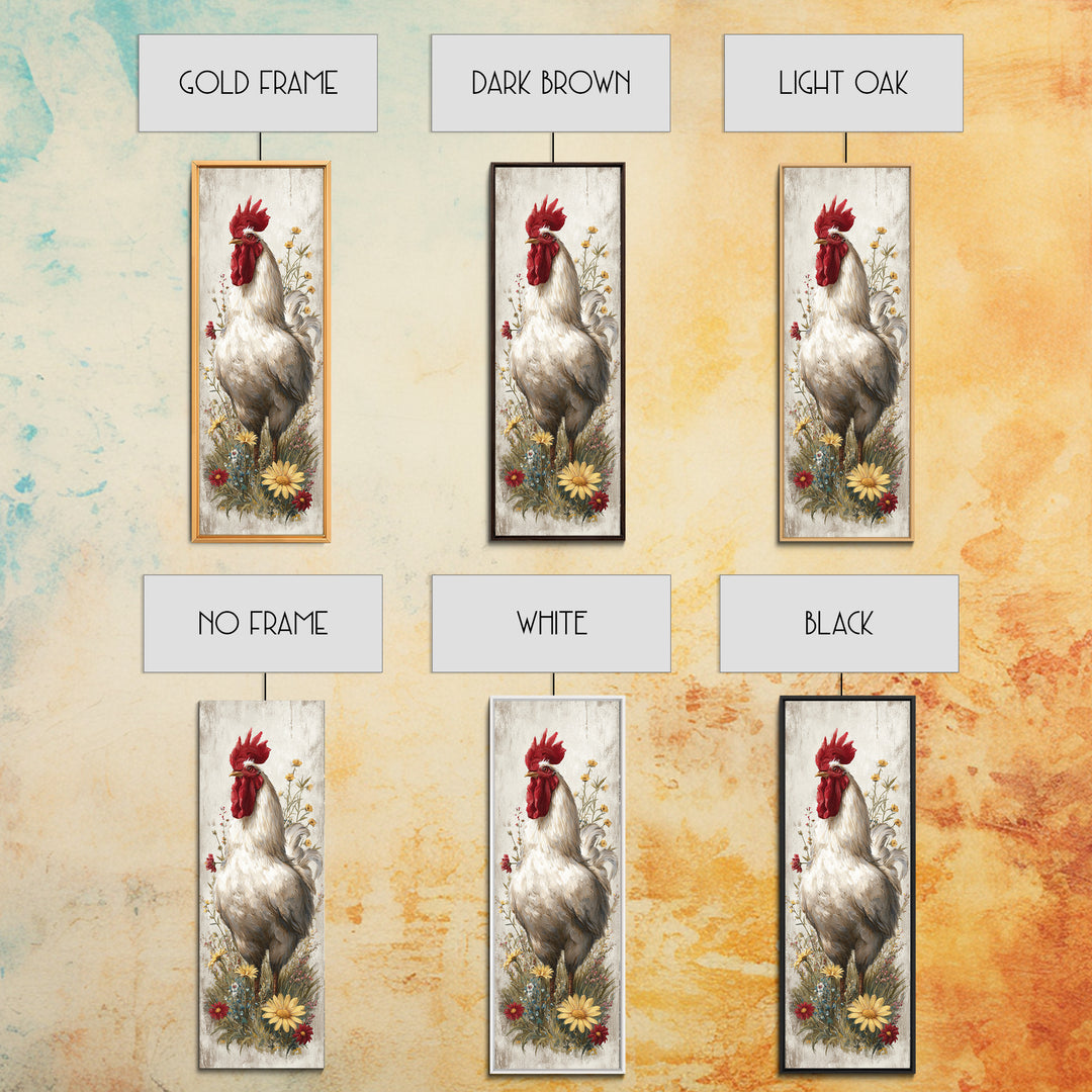 Rooster and Wildflower Country Portrait Canvas Print, Bed and Breakfast Art, Coffee Wall Art, Living Room Decor, BAB-1x3-79