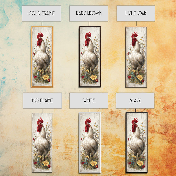 Rooster and Wildflower Country Portrait Canvas Print, Bed and Breakfast Art, Coffee Wall Art, Living Room Decor, BAB-1x3-79