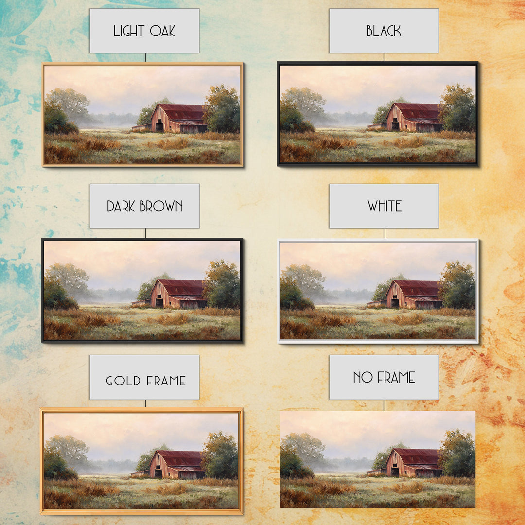 Old Farmhouse Landscape Framed Canvas Print, Bed and Breakfast Art, Wood Wall Art, Living Room Decor, Oil Painting, BAB-2x1-3