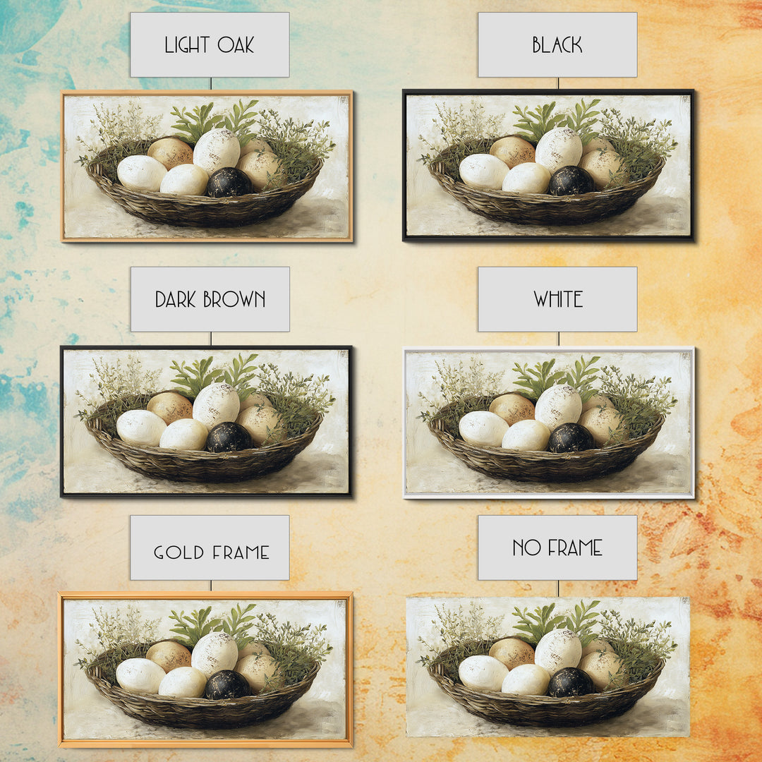 Fresh Eggs in a Woven Basket with Canvas Print, Bed and Breakfast Art, Printable Wall Art, Living Room Decor, Watercolor Art, BAB-2x1-98