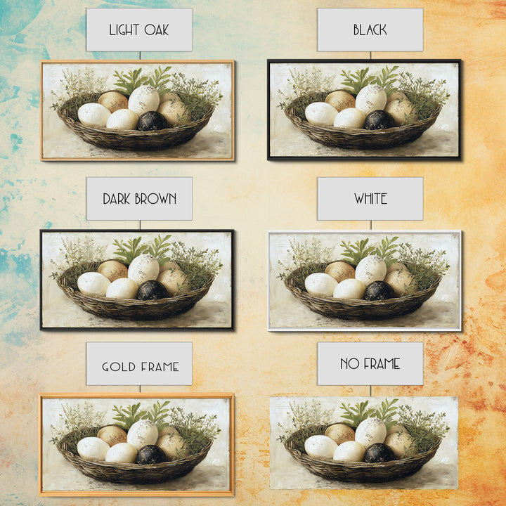 Fresh Eggs in a Woven Basket with Canvas Print, Bed and Breakfast Art, Printable Wall Art, Living Room Decor, Watercolor Art, BAB-2x1-98