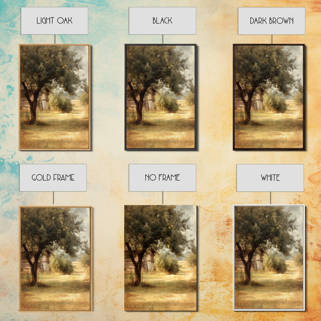 Apple Orchard Scene Framed Canvas Print, Bed and Breakfast Art, Digital Art, Living Room Decor, Oil Painting, BAB-2x3-21