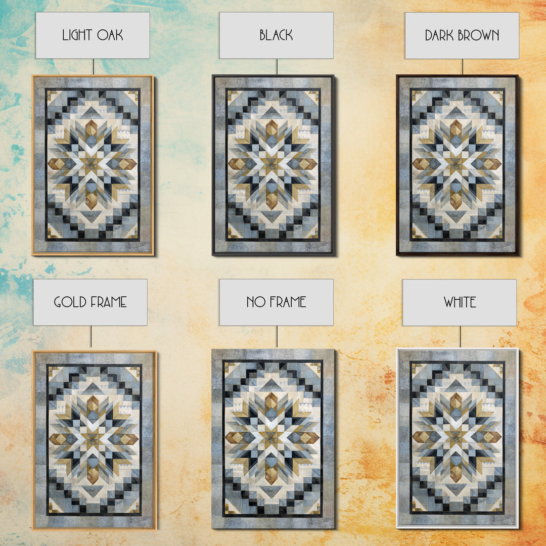 Quilt Pattern Folk Art Composition Framed Canvas Print, Bed and Breakfast Art, Abstract Art, Living Room Decor, Fine Art, BAB-2x3-43
