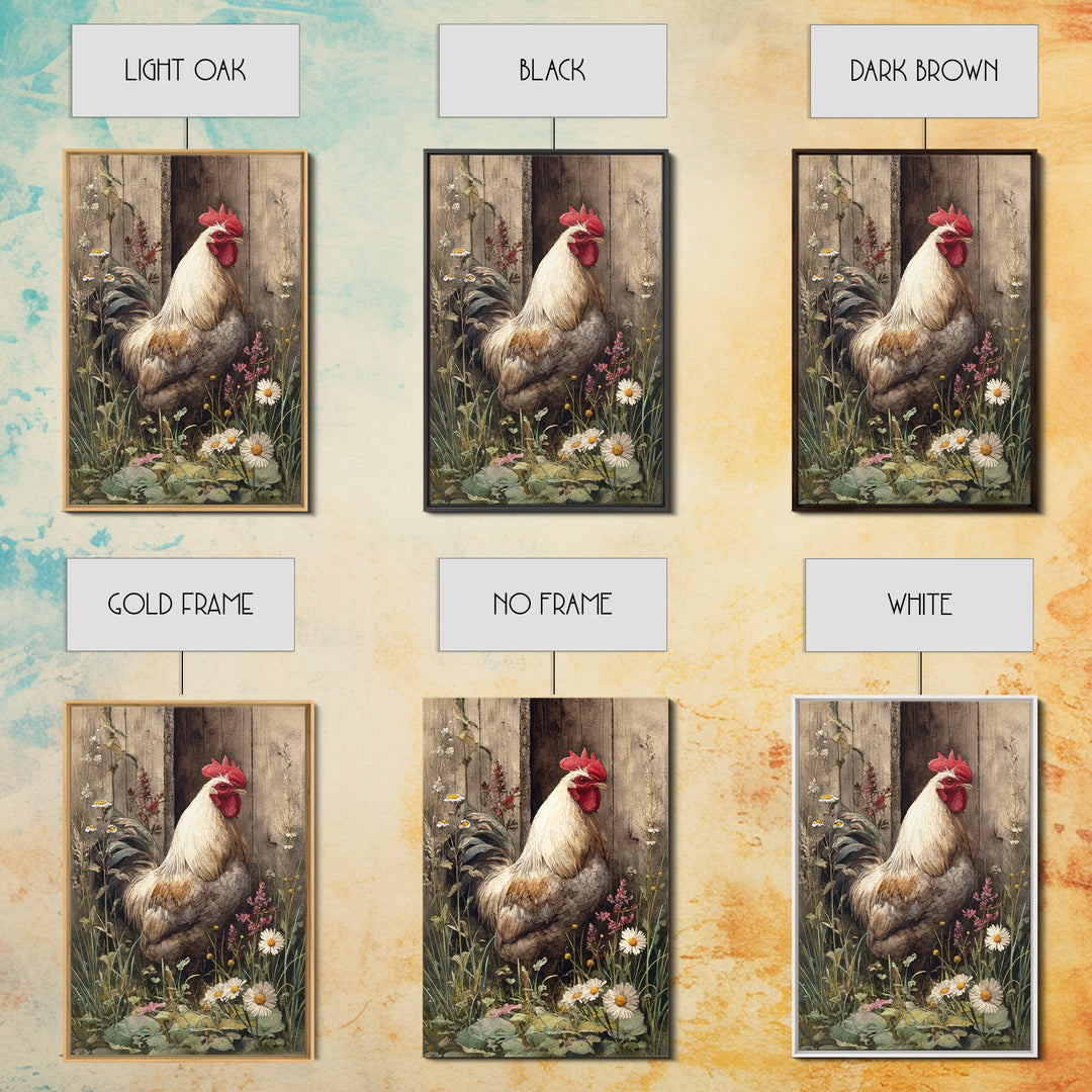 Rooster and Wildflower Country Portrait Framed Canvas Print, Bed and Breakfast Art, Digital Art, Living Room Decor, Fine Art, BAB-2x3-51