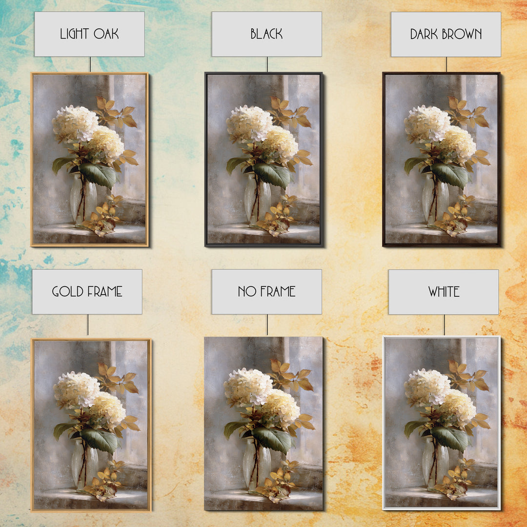 Sunlit Hydrangeas on a Windowsill Canvas Print, Bed and Breakfast Art, Digital Art, Living Room Decor, Oil Painting, BAB-2x3-66