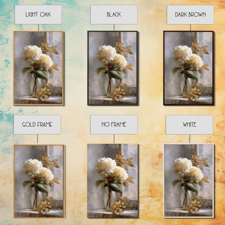 Sunlit Hydrangeas on a Windowsill Canvas Print, Bed and Breakfast Art, Digital Art, Living Room Decor, Oil Painting, BAB-2x3-66