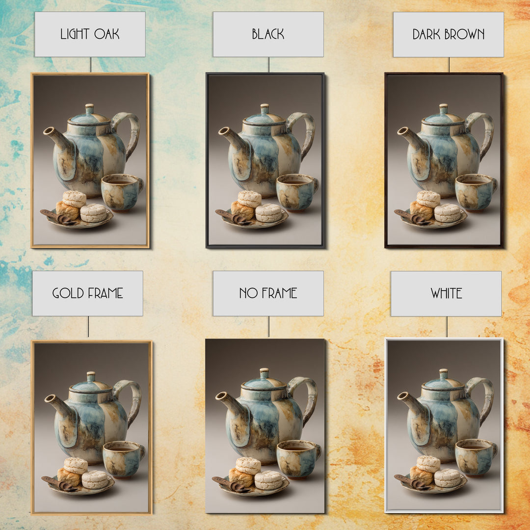 Porcelain Teapot and Scones Framed Canvas Print, Bed and Breakfast Art, Bed, Living Room Decor, Fine Art, Rustic Home Decor, BAB-2x3-68