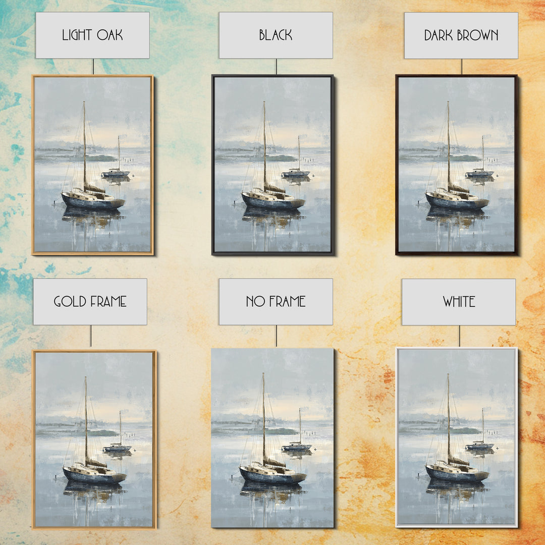 Coastal Inn Sailboat at Sunrise Framed Canvas Print, Bed and Breakfast Art, Bedroom Wall Art, Living Room Decor, Fine Art, BAB-2x3-73