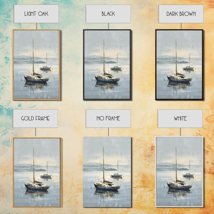 Coastal Inn Sailboat at Sunrise Framed Canvas Print, Bed and Breakfast Art, Bedroom Wall Art, Living Room Decor, Fine Art, BAB-2x3-73
