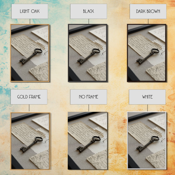 Antique Key and Handwritten Letter Arrangement Without Canvas Print, Bed and Breakfast Art, Coffee Art, Living Room Decor, BAB-2x3-89