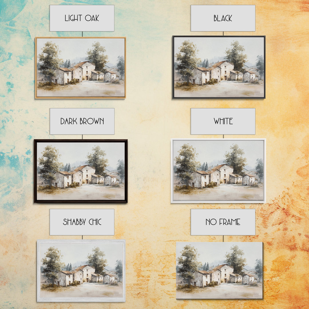 Soft Watercolor Village Street at Dawn Canvas Print, Bed and Breakfast Art, Folk Art, Living Room Decor, Fine Art, BAB-3x2-57