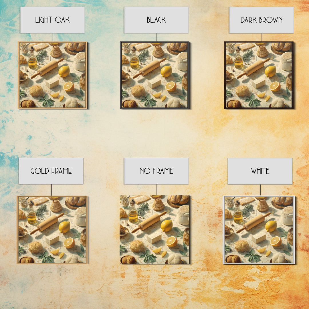 Patisserie Pattern of Rolling Pins and Pastries Framed Canvas Print, Bakery Art, Wall Art, Bakery Decor, Oil Painting, BAK-1x1-93