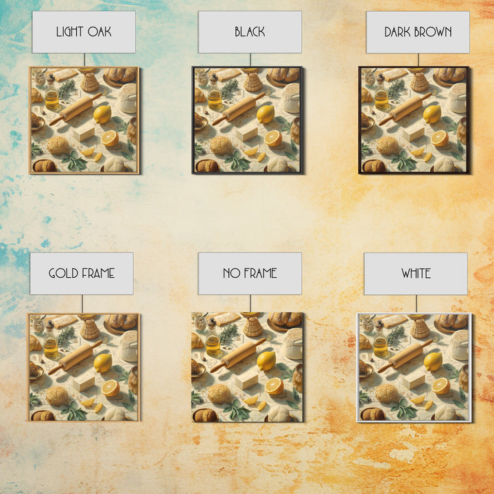 Patisserie Pattern of Rolling Pins and Pastries Framed Canvas Print, Bakery Art, Wall Art, Bakery Decor, Oil Painting, BAK-1x1-93