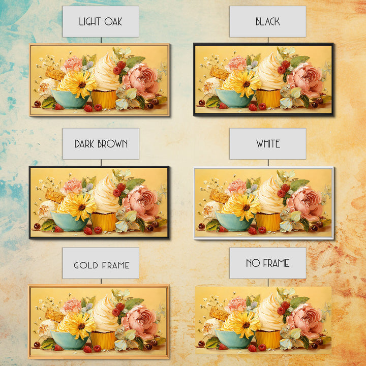 Cupcake Bouquet Painted Framed Canvas Print, Bakery Art, Room Decor, Bakery Decor, Fine Art, Patisserie, Digital Print, BAK-2x1-75