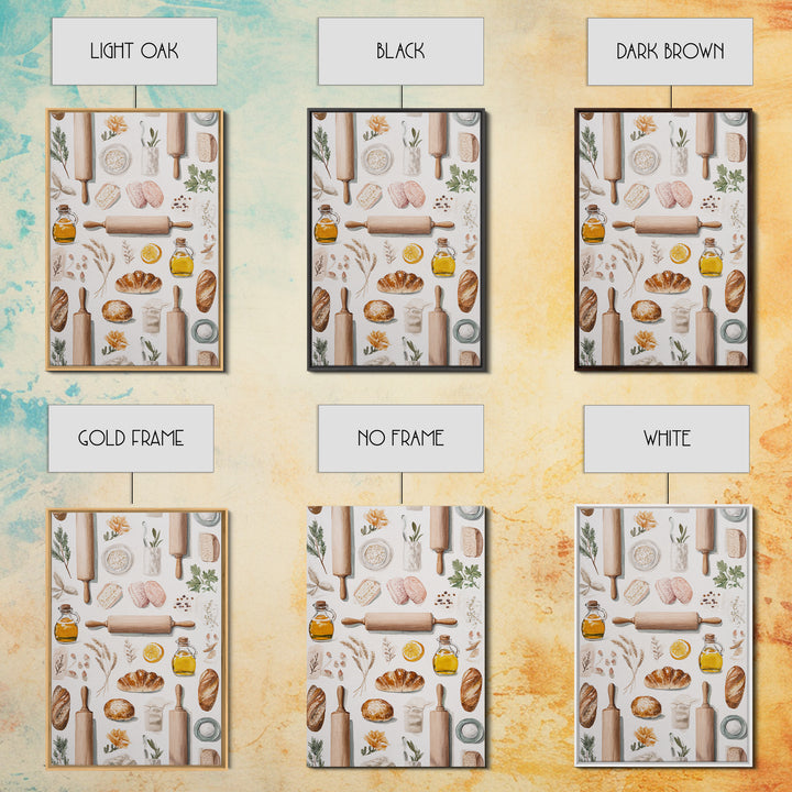 Patisserie Pattern of Rolling Pins and Pastries Canvas Print, Bakery Art, Printable Art, Bakery Decor, Watercolor Art, BAK-2x3-29