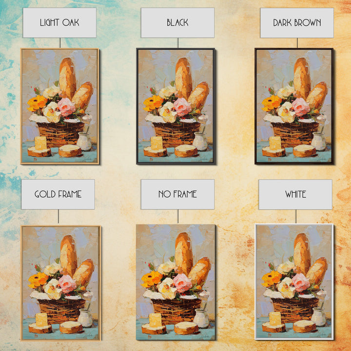 French Market Basket Filled Canvas Print, Bakery Art, Print, Bakery Decor, Oil Painting, Patisserie, Food Art, Kitchen Print, BAK-2x3-50