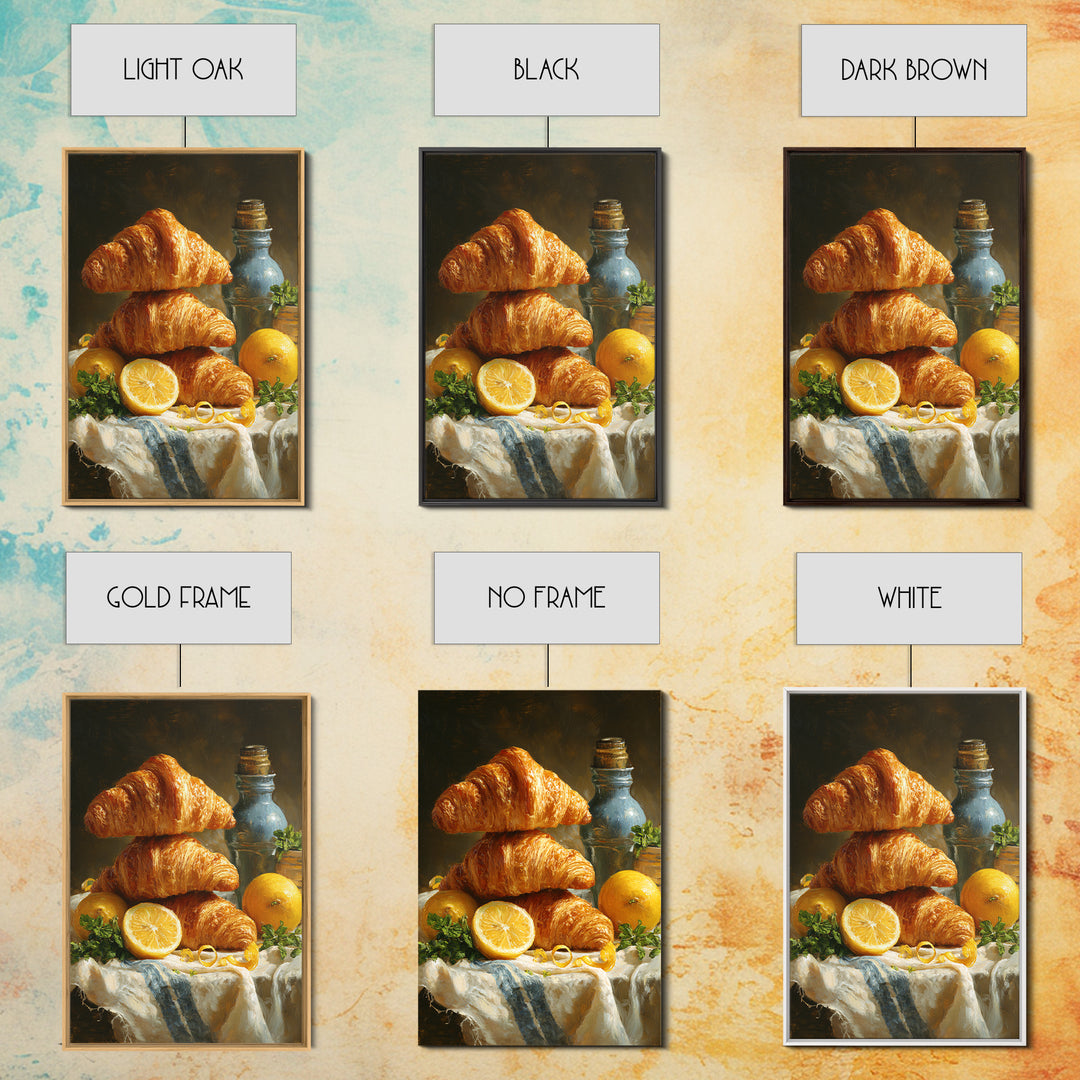 Buttery Croissants Stacked on Striped Linen Canvas Print, Bakery Art, Watercolor Print, Bakery Decor, Fine Art, Patisserie, BAK-2x3-57