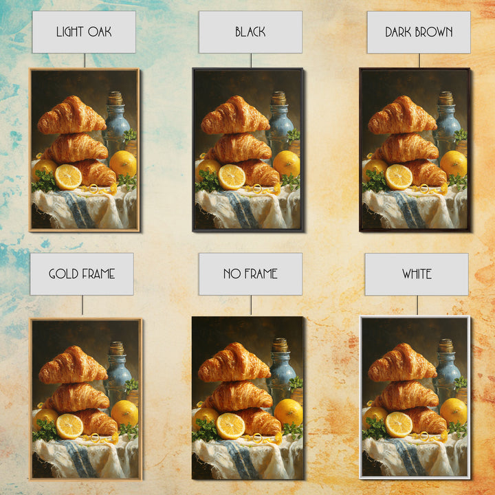 Buttery Croissants Stacked on Striped Linen Canvas Print, Bakery Art, Watercolor Print, Bakery Decor, Fine Art, Patisserie, BAK-2x3-57