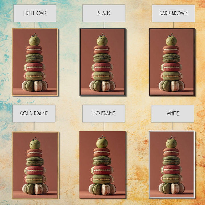 Single Perfect Macaron Tower Framed Canvas Print, Bakery Art, Kitchen Prints, Bakery Decor, Oil Painting, Patisserie, BAK-2x3-59