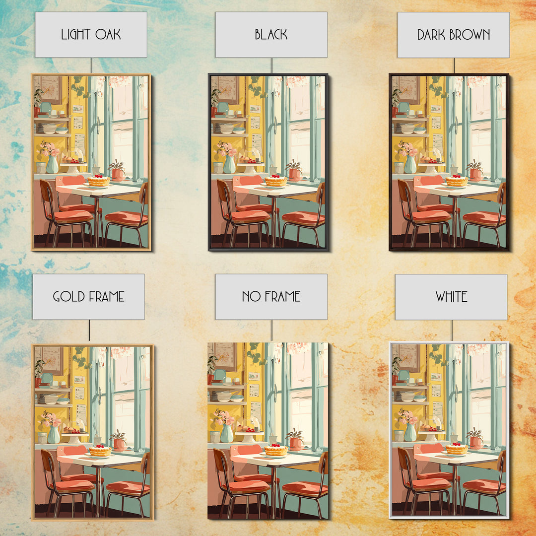 Retro Diner Pie Illustration Canvas Print, Bakery Art, Kitchen Wall Art, Bakery Decor, Oil Painting, Patisserie, BAK-2x3-72