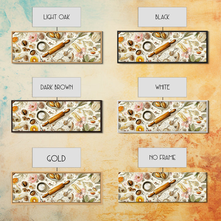 Patisserie Pattern of Rolling Pins and Pastries Canvas Print, Bakery Art, Bakery, Bakery Decor, Oil Painting, Patisserie, BAK-3x1-85