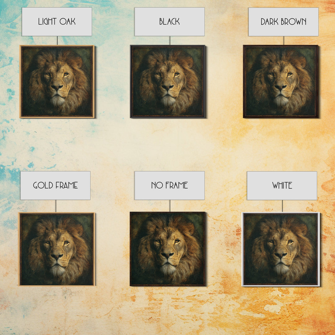 Royal Lion Portrait Framed Canvas Print, Baroque Art, Eclectic Wall Art, Living Room Decor, Fine Art, Ornate, Gallery Decor, BAO-1x1-41