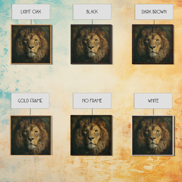 Royal Lion Portrait Framed Canvas Print, Baroque Art, Eclectic Wall Art, Living Room Decor, Fine Art, Ornate, Gallery Decor, BAO-1x1-41