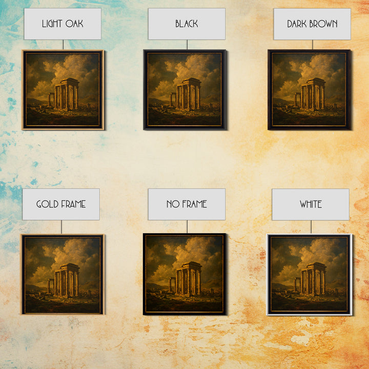 Classical Ruins Beneath a Dramatic Sky Framed Canvas Print, Baroque Art, Living Room Wall Art, Living Room Decor, Oil Painting, BAO-1x1-43