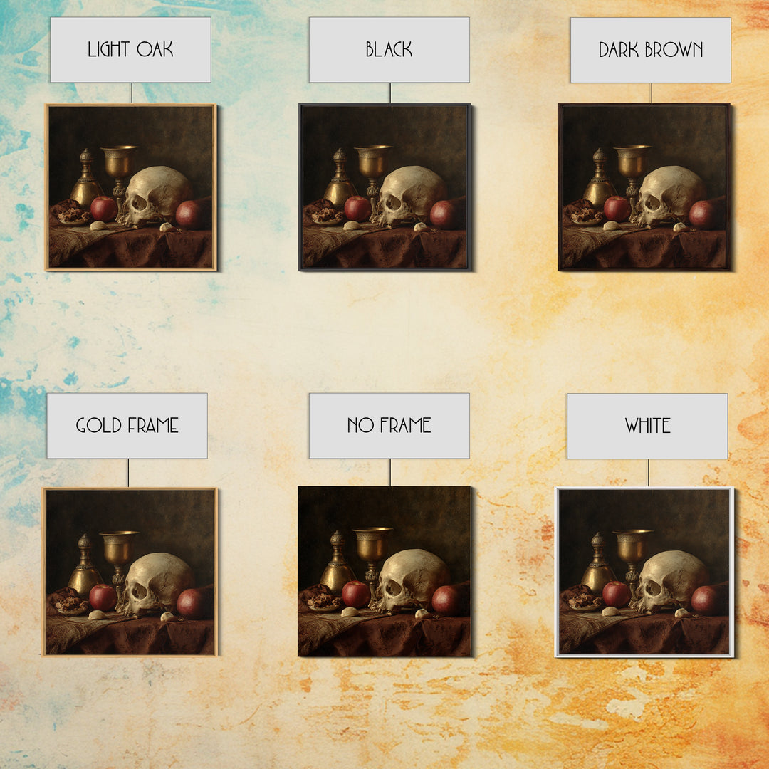 Skull and Hourglass Vanitas Still Life Canvas Print, Baroque Art, Moody Wall Art, Living Room Decor, Fine Art, Ornate, BAO-1x1-5