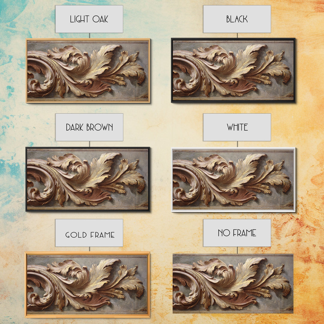 Carved Acanthus Leaf Ornament Study Framed Canvas Print, Baroque Art, Boho Decor, Living Room Decor, Oil Painting, Ornate, BAO-2x1-83
