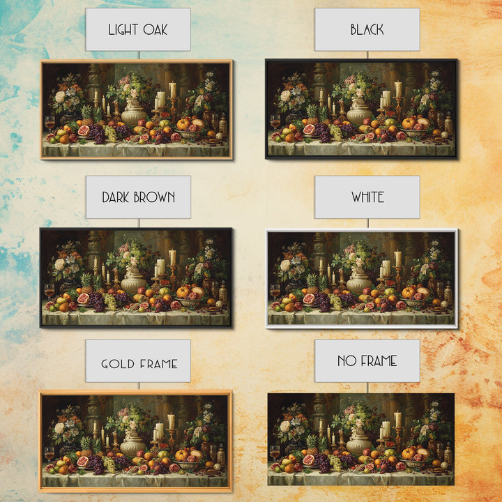 Lavish Banquet Fruit Composition Framed Canvas Print, Baroque Art, Whimsical Decor, Living Room Decor, Fine Art, Ornate, BAO-2x1-88