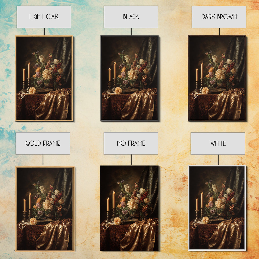 Velvet Drapery with Pearls Flowers and Candlelight Canvas Print, Baroque Art, Printable Art, Living Room Decor, Ornate, BAO-2x3-11