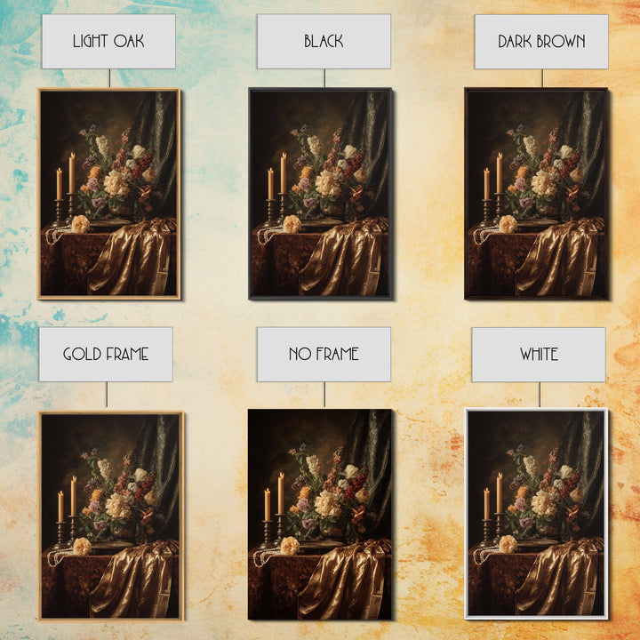 Velvet Drapery with Pearls Flowers and Candlelight Canvas Print, Baroque Art, Printable Art, Living Room Decor, Ornate, BAO-2x3-11