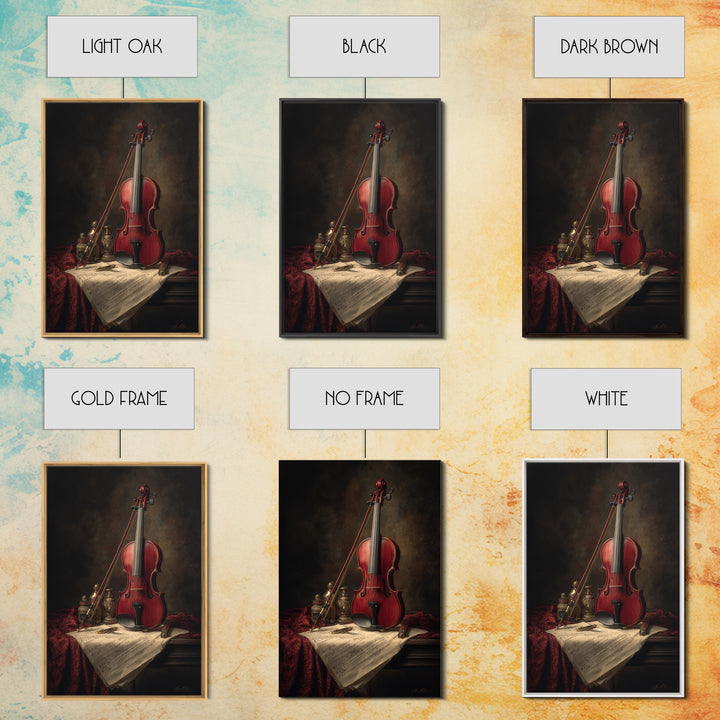 Baroque Violin and Sheet Music Still Life Framed Canvas Print, Baroque Art, Whimsical Decor, Living Room Decor, Ornate, BAO-2x3-19