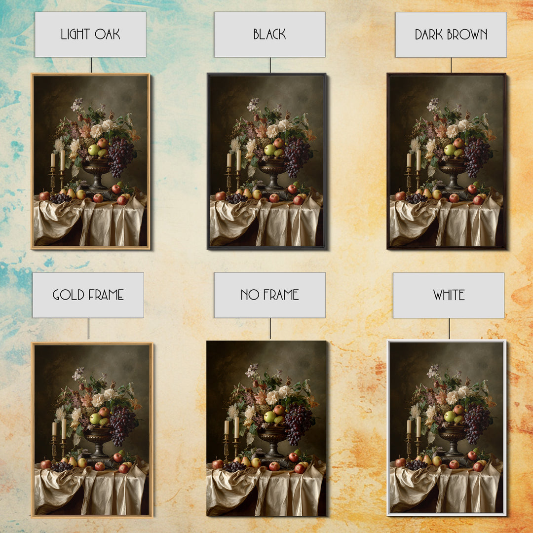 Lavish Banquet Fruit Composition Framed Canvas Print, Baroque Art, Eclectic Wall Art, Living Room Decor, Fine Art, Ornate, BAO-2x3-52