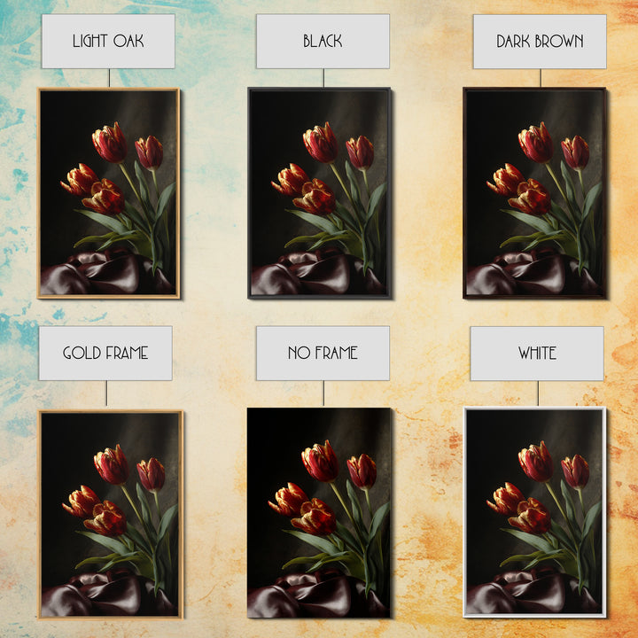Black Background Tulips Canvas Print, Baroque Art, Fine Art Print, Living Room Decor, Fine Art, Ornate, Painting, BAO-2x3-96