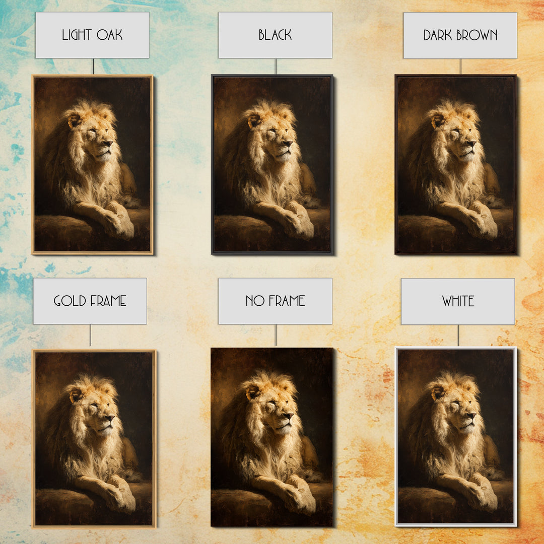 Royal Lion Portrait Framed Canvas Print, Baroque Art, Textured Painting, Living Room Decor, Oil Painting, Ornate, Printable Art, BAO-2x3-97