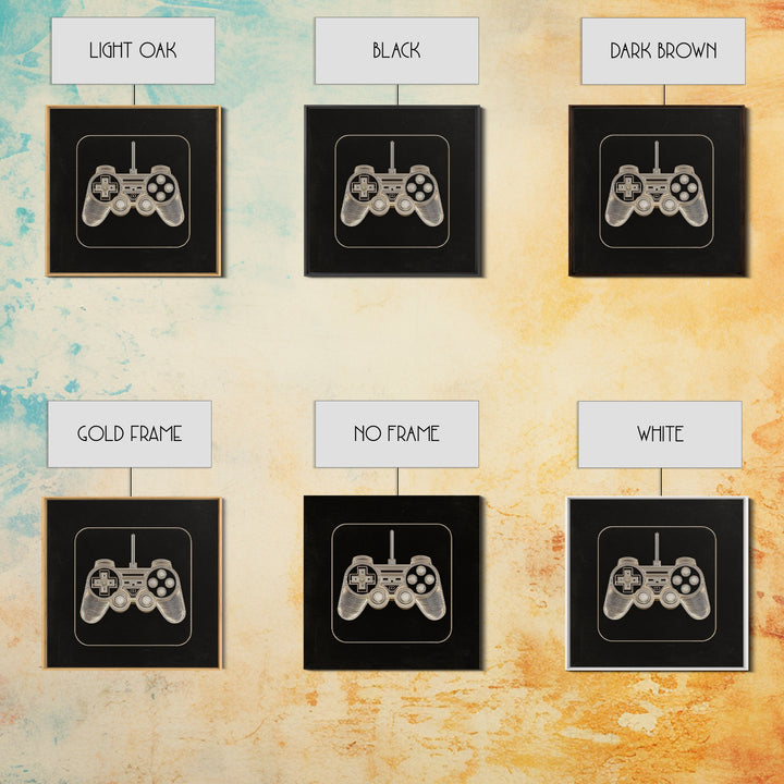 Neon Game Controller Icon on Black Background Framed Canvas Print, Basement Art, Luxury Decor, Living Room Decor, Oil Painting, BAS-1x1-93