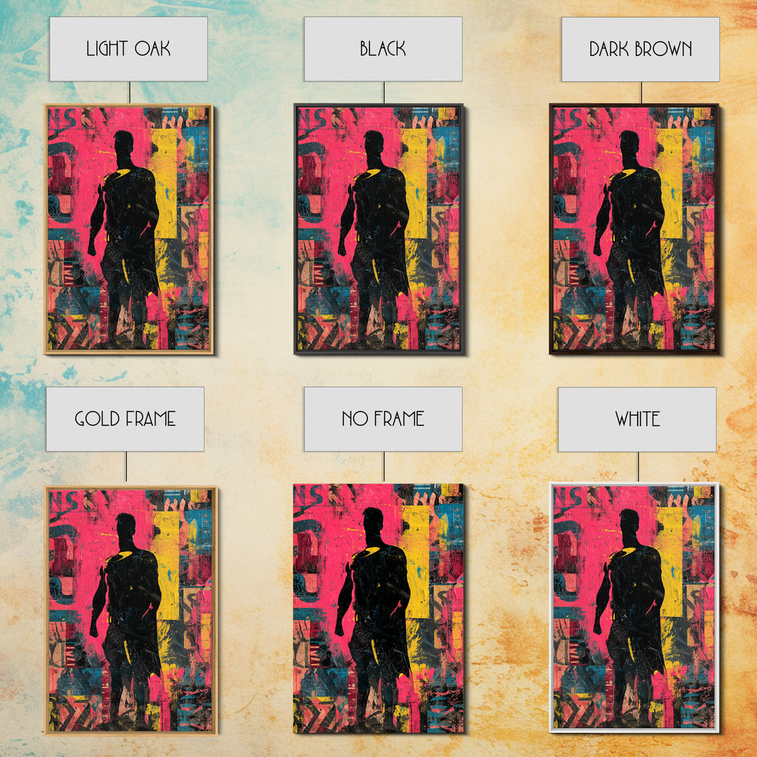 Comic Book Hero Silhouette Framed Canvas Print, Basement Art, Neutral Decor, Living Room Decor, Fine Art, Retreat, Wall Art, BAS-2x3-19