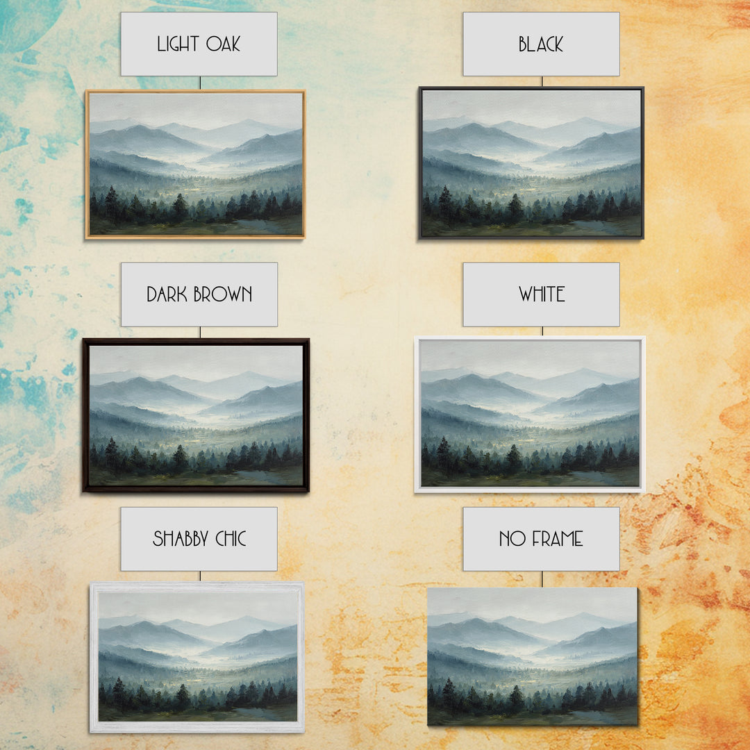 Moody Mountain Landscape for a Cozy Lounge Framed Canvas Print, Basement Art, Original Art Prints, Living Room Decor, Retreat, BAS-3x2-79