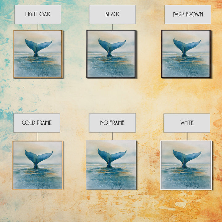 Watercolor Whale Tail Framed Canvas Print, Bathroom Art, Halloween Art, Bathroom Decor, Oil Painting, Spa, Textured Painting, BAT-1x1-63