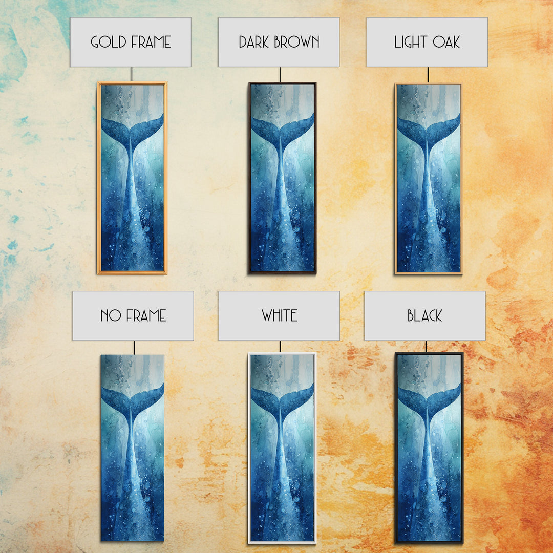 Watercolor Whale Tail Framed Canvas Print, Bathroom Art, Wall Hanging, Bathroom Decor, Oil Painting, Spa, Modern Art, BAT-1x3-75