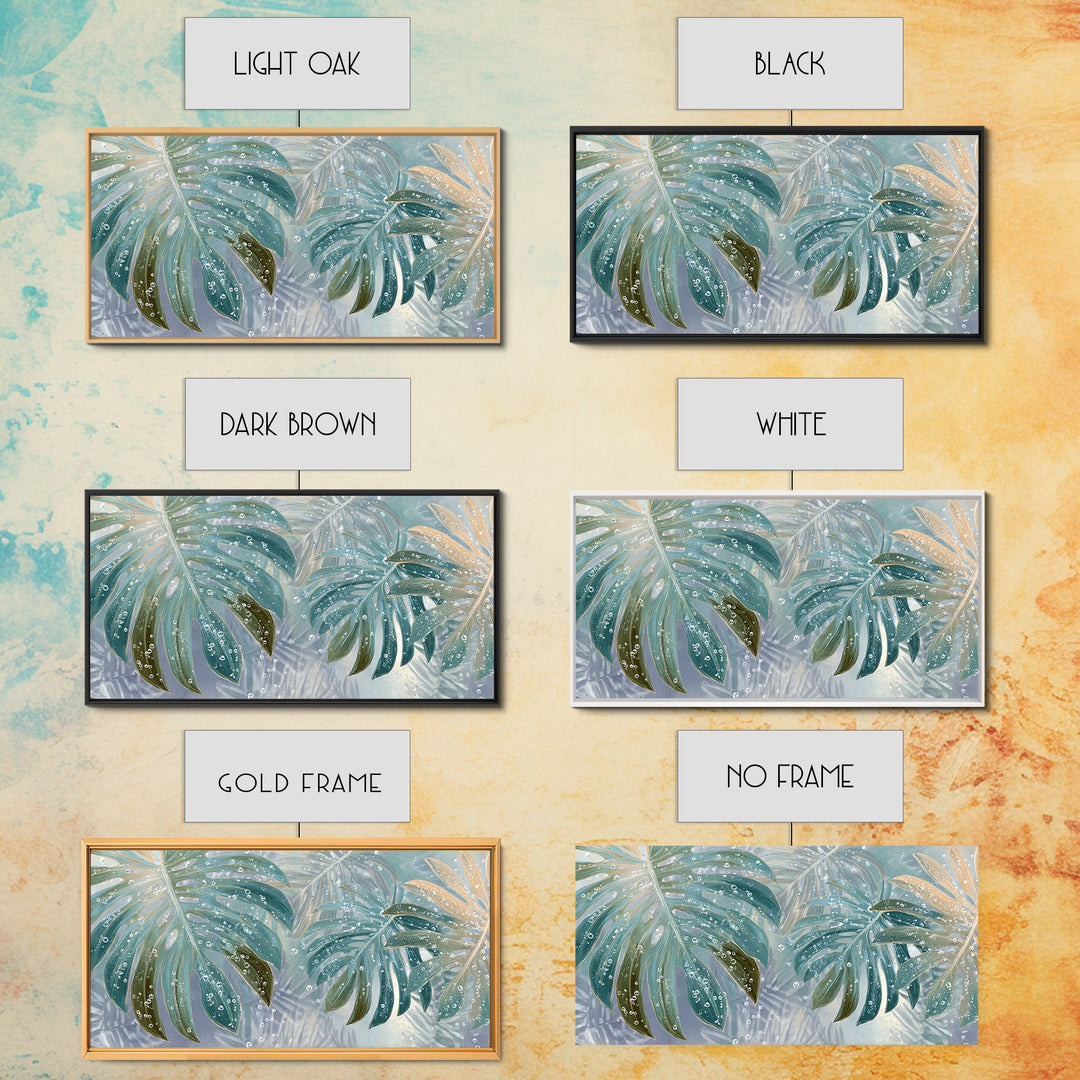 Tropical Leaf Silhouette Framed Canvas Print, Bathroom Art, Fine Art Print, Bathroom Decor, Watercolor Art, Spa, Poster, BAT-2x1-10