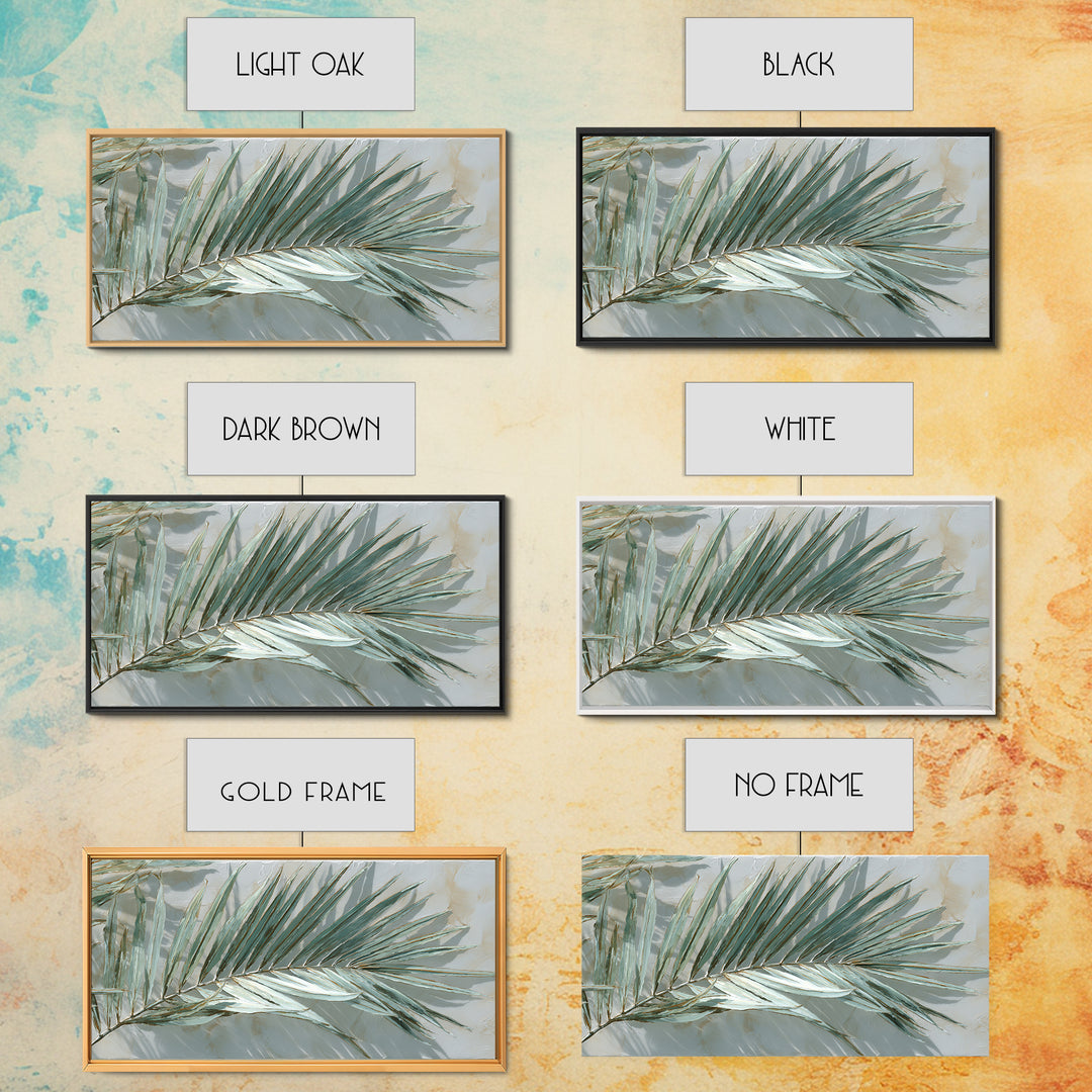 Simple Palm Frond on Off White Linen Framed Canvas Print, Bathroom Art, Bathroom Art Decor, Bathroom Decor, Abstract Art, Spa, BAT-2x1-19