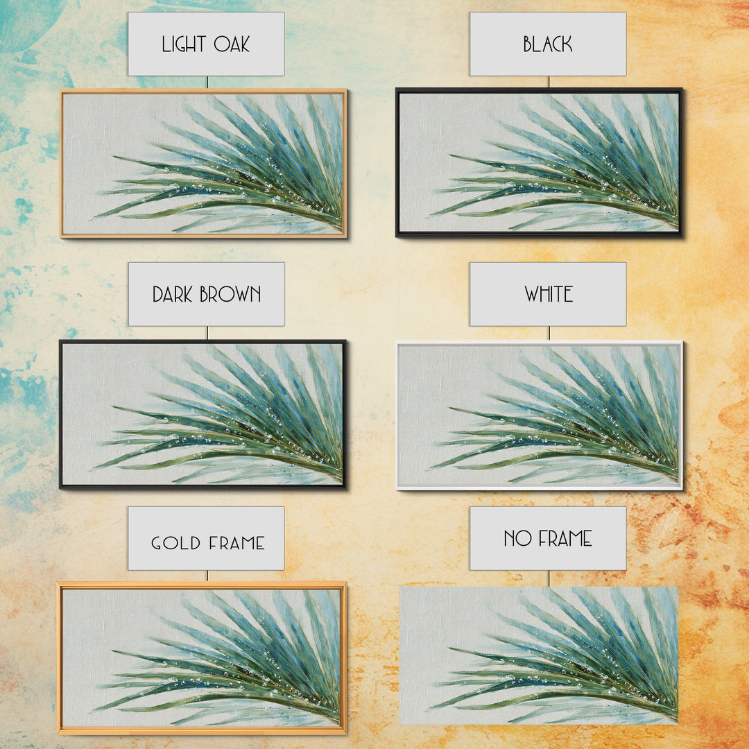 Simple Palm Frond on Off White Linen Framed Canvas Print, Bathroom Art, Poster, Bathroom Decor, Fine Art, Spa, Digital Print, BAT-2x1-43