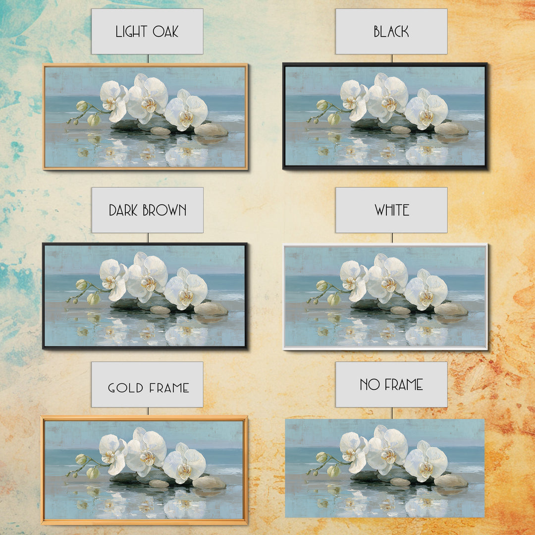 White Orchid on Warm Stone Background Canvas Print, Bathroom Art, Poster, Bathroom Decor, Fine Art, Spa, Digital Print, BAT-2x1-48